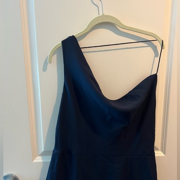 AFTER SIX 6849 Midnight Blue One Shoulder Draped Cowl Neck Maxi Bridesmaid Dress - Picture 4 of 16